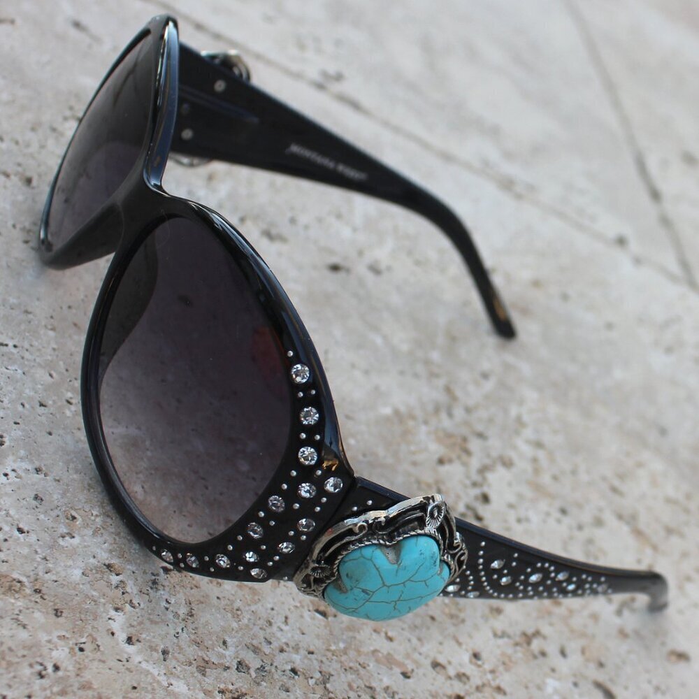 Montana West Sunglasses in Black w/Turquoise Flower Concho Accents - Picture 14 of 15